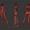 Female Cat Eared Character Design With Blue Black Mechanical Suit And Orange Hair