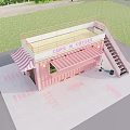 Pink Container Building Cake Shop With Awning Staircase Upper Deck And Grass Area 3d model