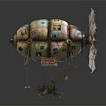 Balloon Shaped Amusement Ride Featuring Colorful Patterns Propellers And Suspended Design