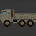 Beige Military Transport Truck With Open Cargo Bed And Large Tires