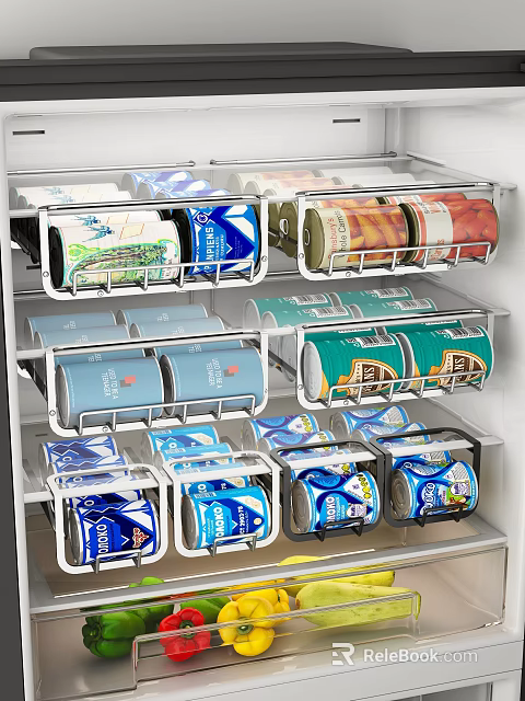 Kitchen Cabinet Drawer Storage With Organized Canned Food And Metal Dividers 3d model 