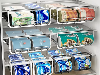 Kitchen Cabinet Drawer Storage With Organized Canned Food And Metal Dividers 3d model