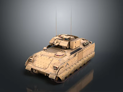 Modern Military Tank In Sand Color With Tracks And Antennas 3d model