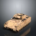 Modern Military Tank In Sand Color With Tracks And Antennas