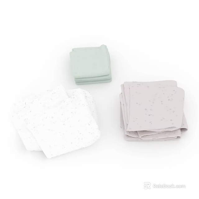 Folded Light Green White And Light Gray Towels With Small Dots On White Background 3d model 