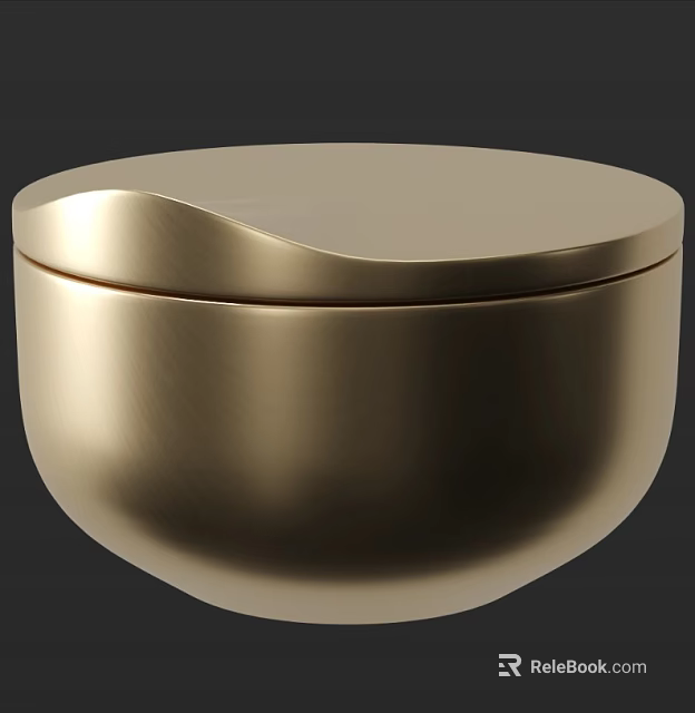 Modern Gold Metallic Tableware Set With Round Lidded Bowl And Sleek Minimalist Design 3d model 