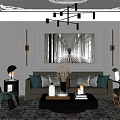 Elegant Living Room With Paneled Walls Chandelier Large Artwork And White Sofa Green Cushions