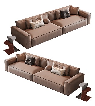 Modern Multi-person Sofa Living Room Sofa Leather Sofa Modular Sofa Combination Sofa Three-person Sofa Exploded Side-table Stainless Steel Side-table 3d model