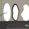 Modern Decorative Mirrors In Various Shapes For Living Room Interior With Green Plant And Book