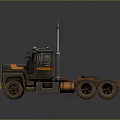 Detailed Brown And Orange 3D Industrial Truck Model With Orange Guard Rails And Exhaust Pipes