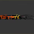 Three Stylish Cars Including Orange Convertible Yellow Sports And Gray Sedan Models