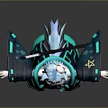 Fantasy Anime Character With Blue Hair Horns Coat Sword And Blue Skirt