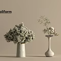 Poliform Two Decorative Vases With White Flowers And Bamboo Leaves Arrangement