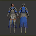 Warrior Character Design With Blue Silver Armor Gold Accents Front And Back Views