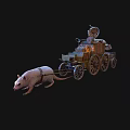 Large White Rat Pulling Steampunk Style Cart With Mechanical Devices And Wheels 3d model