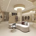 Modern Clothing Store Interior With Display Racks Hanging Clothes And Green Plants