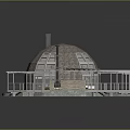 Domed Brick Building Structure With Glass Windows Wooden Deck And Green Lawn