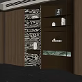 Elegant Modern Wooden Bookcase with Open Design Marble Countertop and Decorative Ornaments