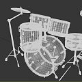 Complete Drum Set with Multiple Drums Cymbals and Metal Stands Featuring Sparkling Surface and Drumsticks 3d model