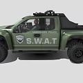 Green Los Angeles SWAT Tactical Pickup Truck With Roof Rack And Off Road Tires