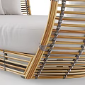 Woven Rattan Double Bed with Curved Frame and White Cushions and Pillows