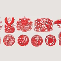 Traditional Chinese Red Paper Cut Silhouettes Featuring Dragon Phoenix and Flying Eagle Designs