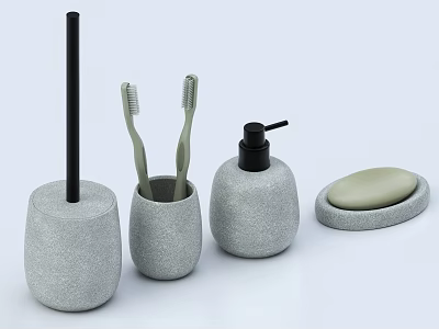 Modern Minimalist Bathroom Accessories With Concrete Gray Toothbrush Holder Soap Dispenser And Soap Dish 3d model