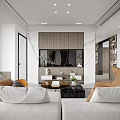 Modern Living Room Interior With White Sofa Wooden TV Wall And Black Marble Coffee Table