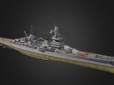 Vintage Battleship Design With Turret Guns Upper Deck And Naval Equipment 3d model
