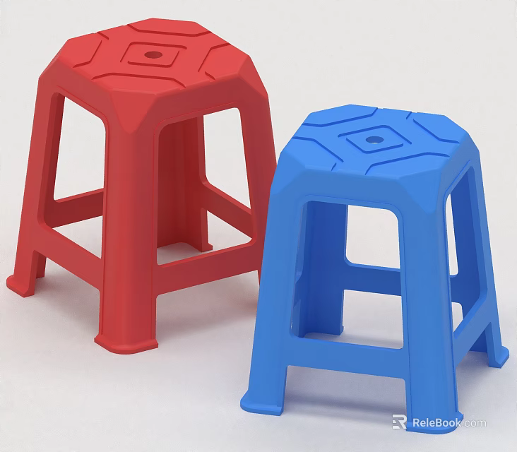 Red and Blue Plastic Stools with Simple Structure for Home Daily Use 3d model