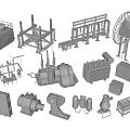 White Public Chair 3D Model Design With Various Public Facility Parts And Components