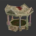 Detailed Gazebo Model With Columns Steps Textured Surface Green Base And Red Roof Detail