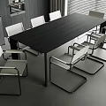 Modern Dining Table Set With Black Tabletop And White Metal Frame Chairs 3d model