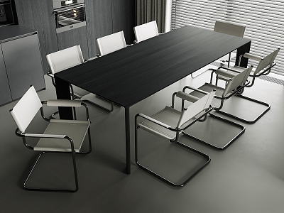 Simple Dining Table and Chair Black Table Simple Dining Chair 3d model