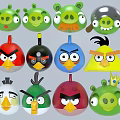 Colorful Angry Birds And Green Pigs Character Figurines With Diverse Expressions