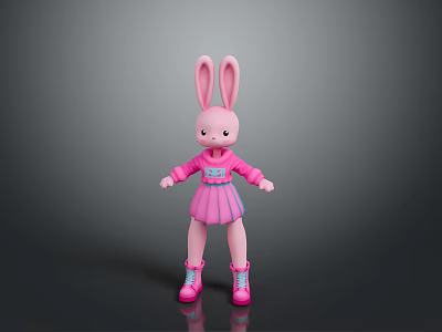 Cute Pink Rabbit Game Character With Big Ears Wearing Stylish Dress And Pink Boots 3d model