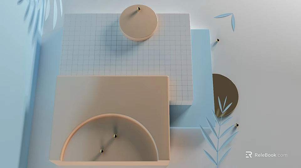 Functional Commercial Equipment Featuring Grid Paper Circular Square Semicircular Objects And Leaf Decorations 3d model 