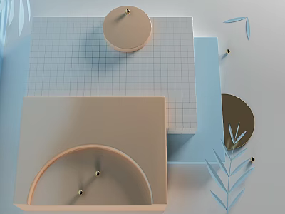 Functional Commercial Equipment Featuring Grid Paper Circular Square Semicircular Objects And Leaf Decorations 3d model