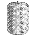 Three White Woven Pendant Lights With Lattice Design And Black Hardware