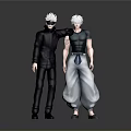 Two White Haired Male Characters In Different Outfits Standing Together 3D Render 3d model