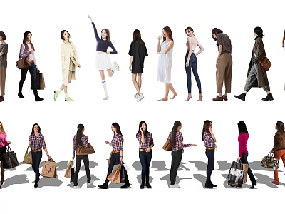 Diverse Group of People in Various Casual Outfits Carrying Bags and Walking 3d model