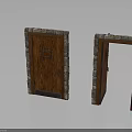 Stone Door Frames With Wooden Doors Closed And Open Metal Accents