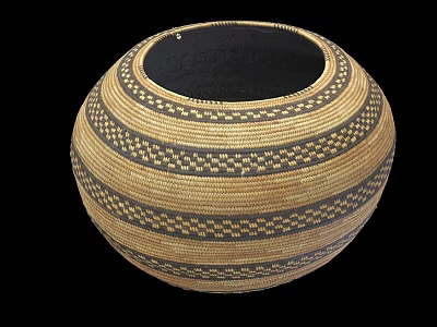 Handmade Woven Storage Basket With Round Shape And Striped Geometric Patterns 3d model