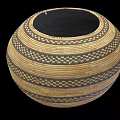 Handmade Woven Storage Basket With Round Shape And Striped Geometric Patterns