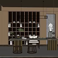 Minimalist Tea Room Interior With Wooden Shelves Tea Sets And Pendant Lights