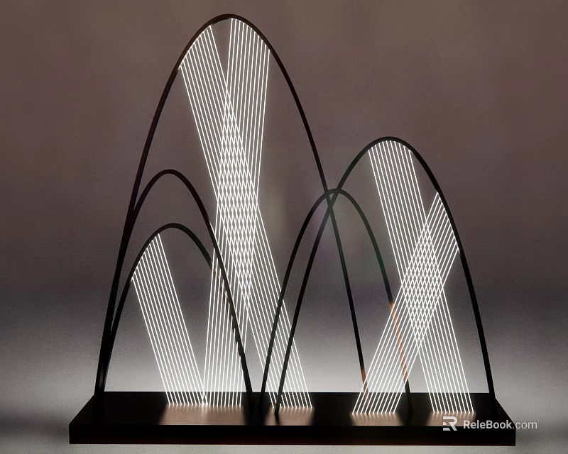 Modern Arc Shaped Room Divider With Metal Frame And Linear Design For Interior Decor 3d model 