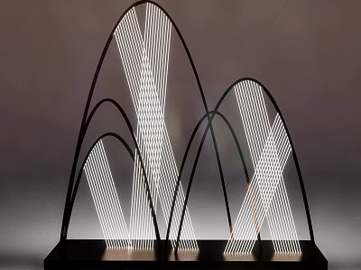 Modern Arc Shaped Room Divider With Metal Frame And Linear Design For Interior Decor 3d model