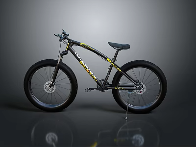 Black Sandman Bicycle with Yellow Stripes and Large Tires on Gray Background 3d model