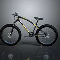 Black Sandman Bicycle with Yellow Stripes and Large Tires on Gray Background