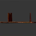 Unique Red Wooden Decorative Stand With Curved Base And Vertical Pillar